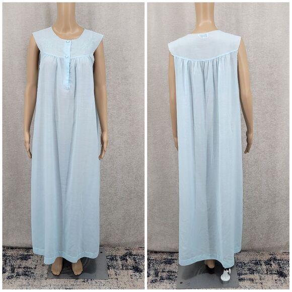 Lily Vintage Light Blue Embroidered Eyelet Yoke Women's Maxi Length Nightgown - Picture 10 of 10